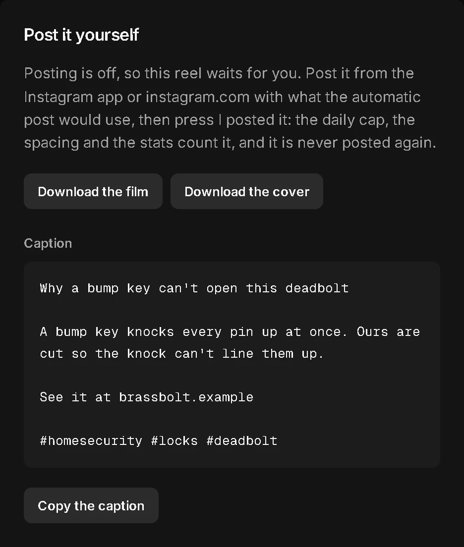 Post it yourself: download the film and the cover, and the caption ready to copy